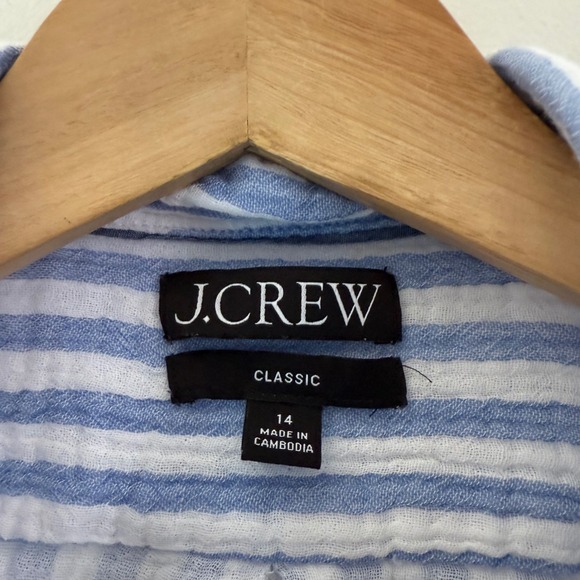 J Crew Gauze Blue White Striped Button Up Shirt Size 14 Coastal Resort Nautical - Picture 7 of 7